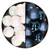 24x stuks kunststof kerstballen mix van parelmoer wit en donkerblauw 6 cm - Kerstbal