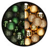 28x stuks kleine kunststof kerstballen goud en donkergroen 3 cm - Kerstbal