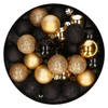 28x stuks kunststof kerstballen goud en zwart mix 3 cm - Kerstbal