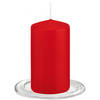 Trend Candles - Stompkaarsen met glazen onderzetters set van 2x stuks - rood 6 x 12 cm - Stompkaarsen