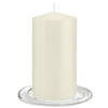 Trend Candles - Stompkaarsen met glazen onderzetters set van 2x stuks - ivoor wit 8 x 15 cm - Stompkaarsen