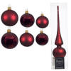 Groot pakket glazen kerstballen 50x donkerrood glans/mat 4-6-8 cm met piek mat - Kerstbal