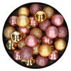 28x stuks kunststof kerstballen goud en oudroze mix 3 cm - Kerstbal
