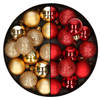 28x stuks kleine kunststof kerstballen goud en rood 3 cm - Kerstbal