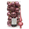 Decoris kerstballen 30x stuks - oud roze 4/5/6 cm kunststof mat/glans/glitter mix en piek - Kerstbal