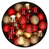 28x stuks kunststof kerstballen rood en goud mix 3 cm - Kerstbal