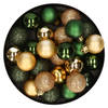 28x stuks kunststof kerstballen donkergroen en goud mix 3 cm - Kerstbal