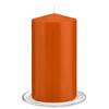 Trend Candles - Stompkaarsen met glazen onderzetters set van 2x stuks - oranje 8 x 15 cm - Stompkaarsen