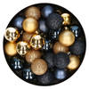 28x stuks kunststof kerstballen goud en donkerblauw mix 3 cm - Kerstbal