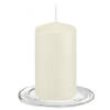 Trend Candles - Stompkaarsen met glazen onderzetters set van 2x stuks - ivoor wit 6 x 12 cm - Stompkaarsen