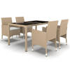 vidaXL 5-delige Tuinset poly rattan en gehard glas beige