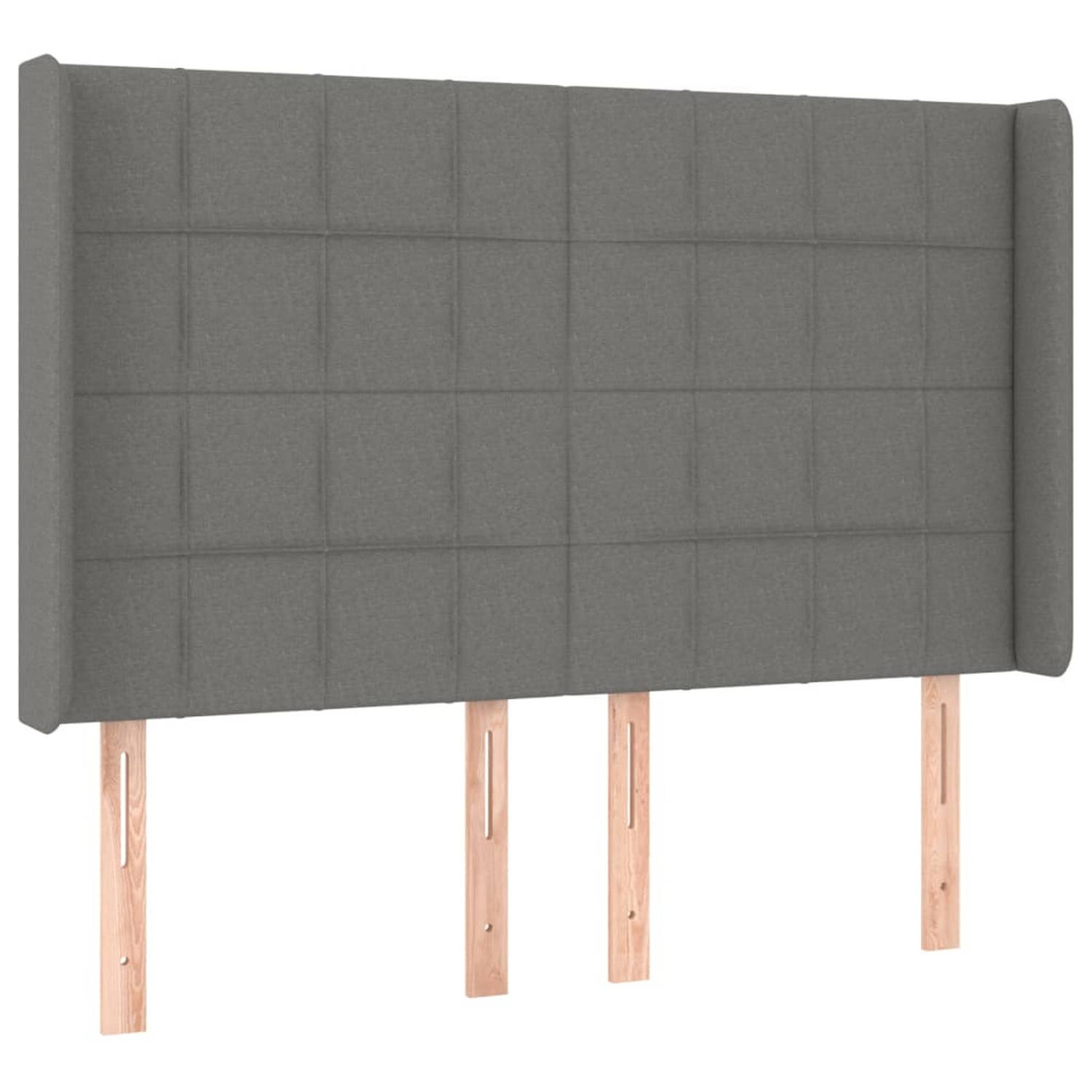 vidaXL Hoofdbord met randen 147x16x118/128 cm stof donkergrijs