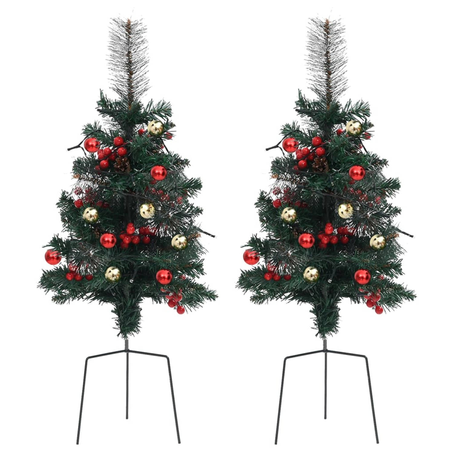 The Living Store Tuinkerstbomen met LED's en grondpinnen 2 st 76 cm PVC - Decoratieve kerstboom