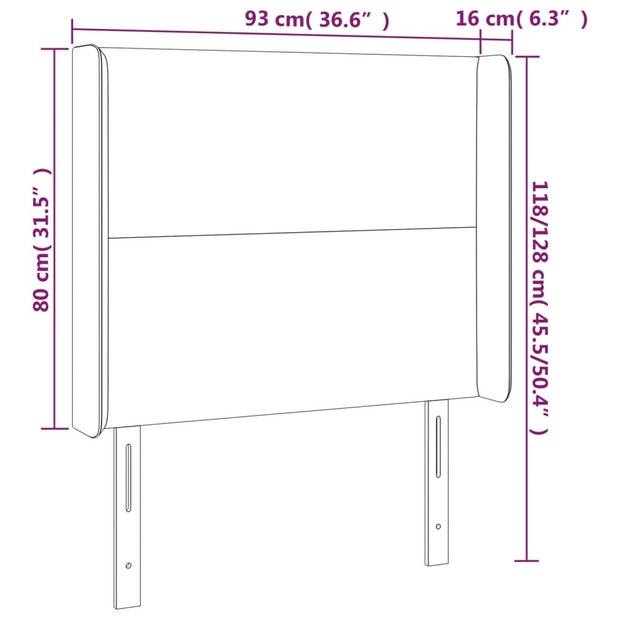 vidaXL Hoofdbord met randen 93x16x118/128 cm stof donkergrijs