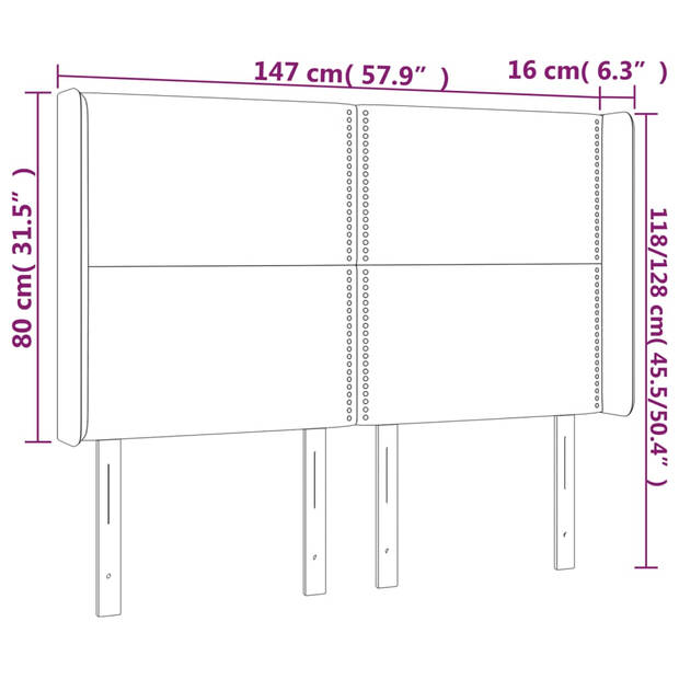 vidaXL Hoofdbord met randen 147x16x118/128 cm stof donkerbruin