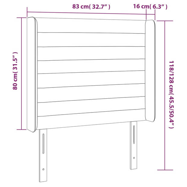 vidaXL Hoofdbord met randen 83x16x118/128 cm fluweel lichtgrijs