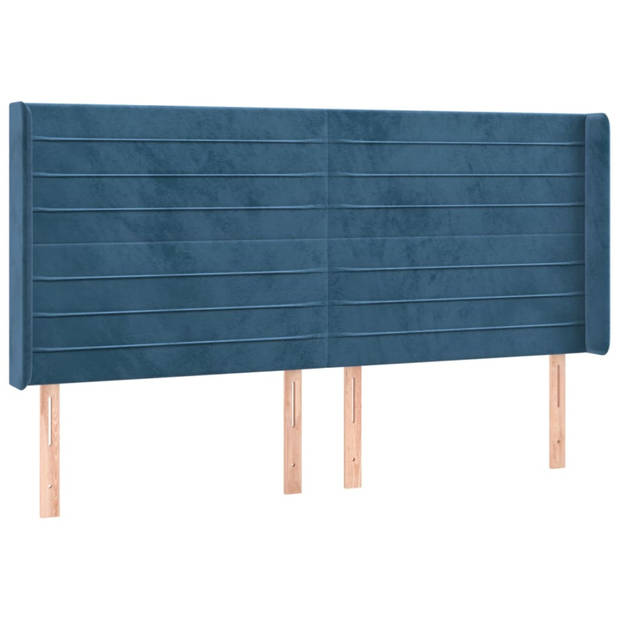 vidaXL Hoofdbord met randen 163x16x118/128 cm fluweel donkerblauw