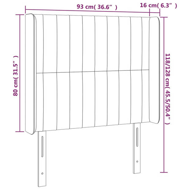 vidaXL Hoofdbord met randen 93x16x118/128 cm fluweel donkergrijs