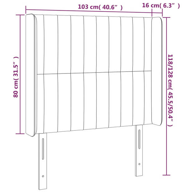 vidaXL Hoofdbord met randen 103x16x118/128 cm stof donkergrijs