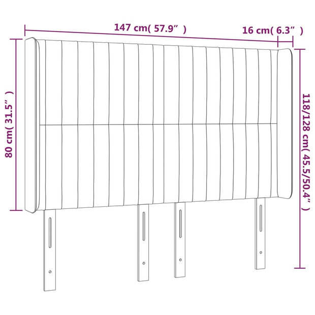 vidaXL Hoofdbord met randen 147x16x118/128 cm stof donkerbruin