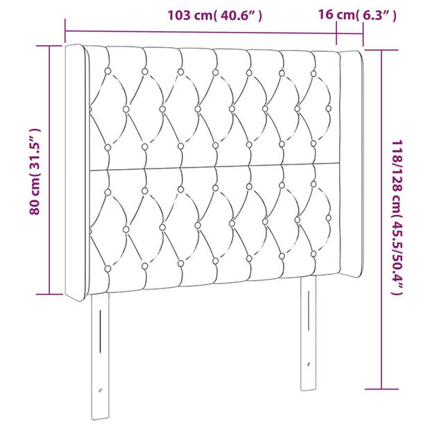 vidaXL Hoofdbord met randen 103x16x118/128 cm fluweel donkerblauw