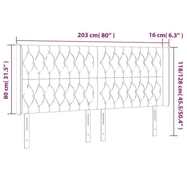 vidaXL Hoofdbord met randen 203x16x118/128 cm fluweel donkergrijs