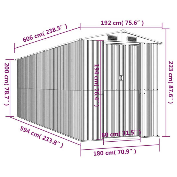 The Living Store Tuinschuur - Stalen opbergoplossing - 192 x 606 x 223 cm - Groen