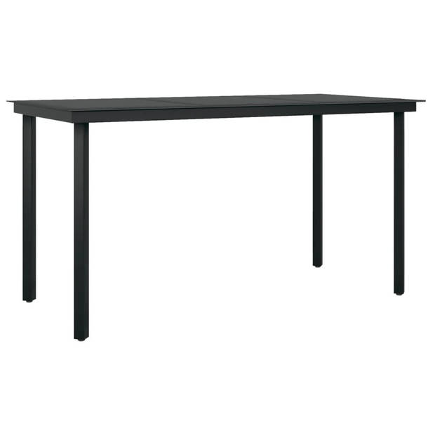 The Living Store Tuinset - zwart gepoedercoat staal en glas - 140x70x74 cm - bruin PVC-rattan - 58x58x78 cm - 4 stoelen