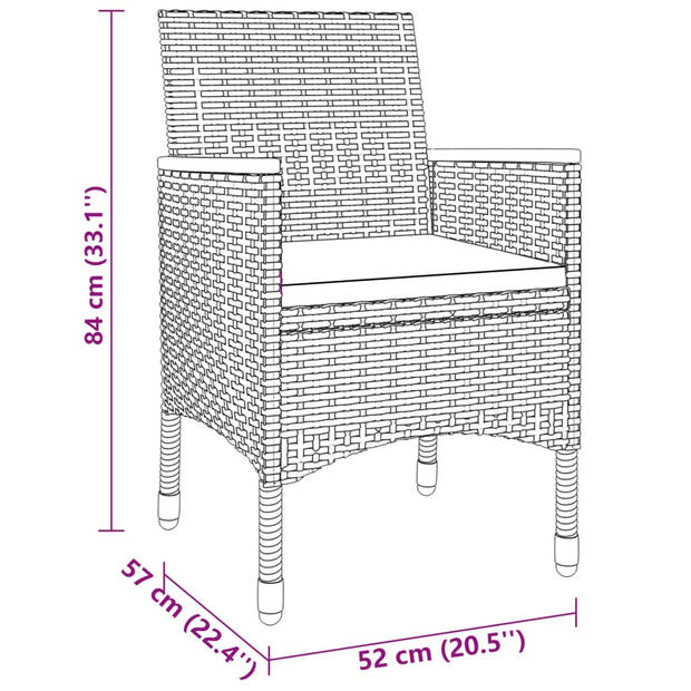 vidaXL 3-delige Tuinset poly rattan grijs