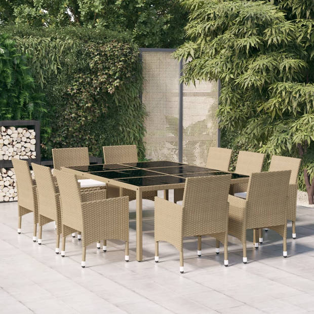 vidaXL 11-delige Tuinset poly rattan beige