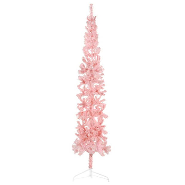 vidaXL Kunstkerstboom half met standaard smal 210 cm roze