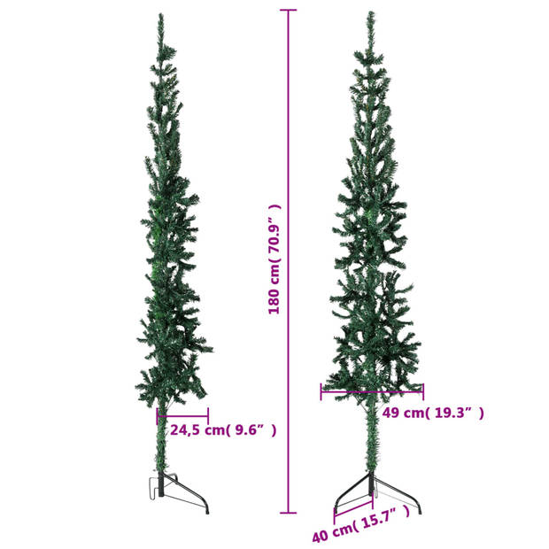 vidaXL Kunstkerstboom half met standaard smal 180 cm groen