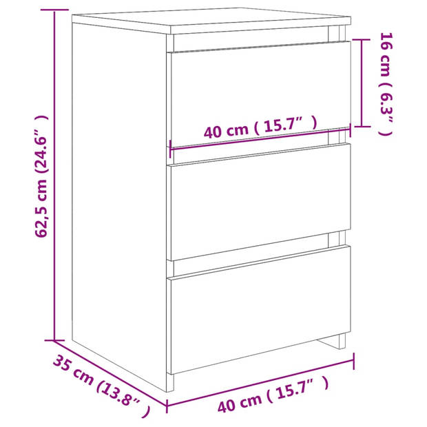 vidaXL Nachtkastjes 2 st 40x35x62,5 cm bewerkt hout betongrijs