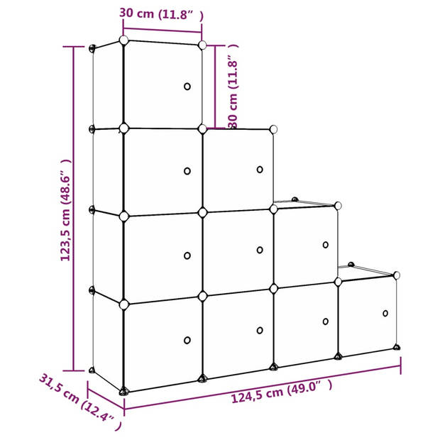 The Living Store Opbergkast voor kinderen - Kubusvormig - Polypropeen - 124.5 x 31.5 x 123.5 cm - Cartoonpatronen