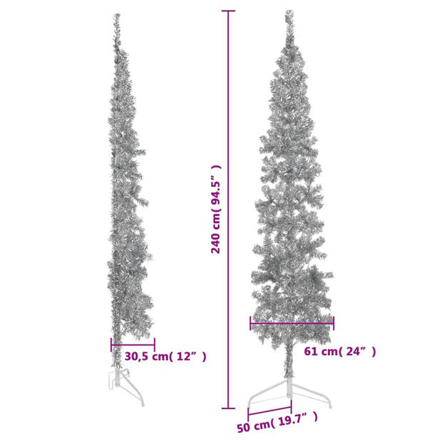 vidaXL Kunstkerstboom half met standaard smal 240 cm zilverkleurig