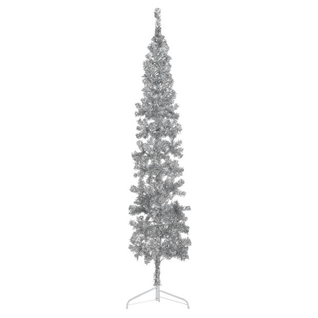 vidaXL Kunstkerstboom half met standaard smal 240 cm zilverkleurig