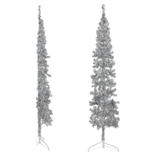 vidaXL Kunstkerstboom half met standaard smal 240 cm zilverkleurig