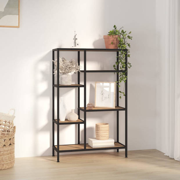 The Living Store Boekenkast - 80 x 30 x 120 cm - Sterke stalen constructie - Lichtbruin/Zwart