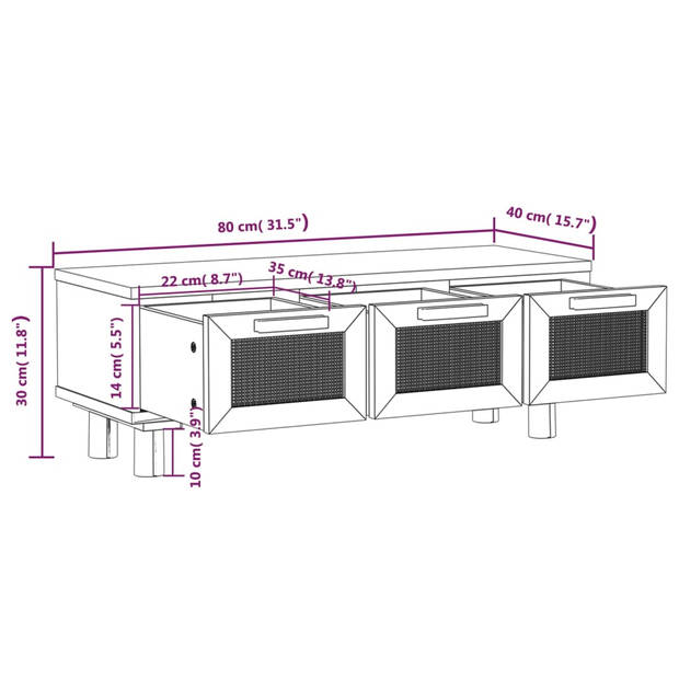 vidaXL Salontafel 80x40x30 cm bewerkt hout en grenenhout wit