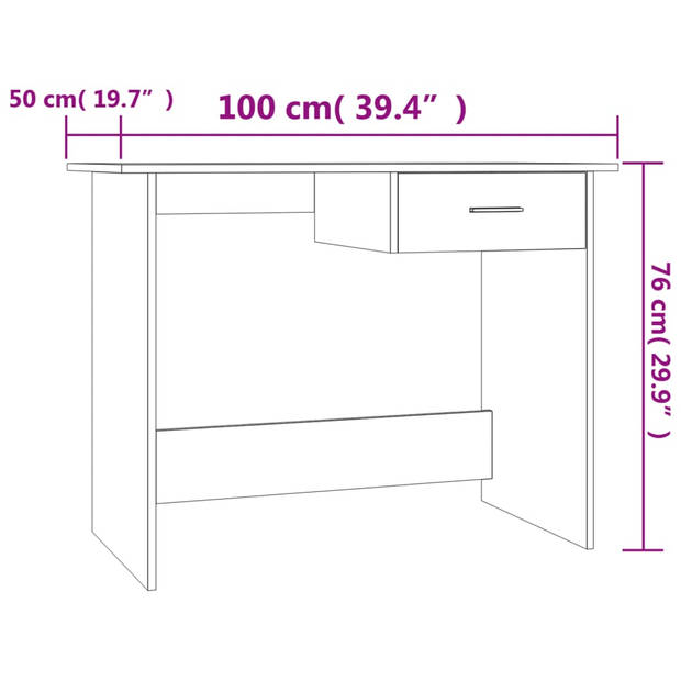 The Living Store Bureau Bruineiken - Schrijftafel met lade - 100 x 50 x 76 cm - Multifunctioneel