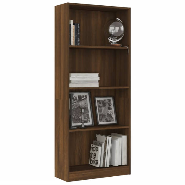 vidaXL Boekenkast 4 schappen 60x24x142 cm bewerkt hout bruin eikenkleur