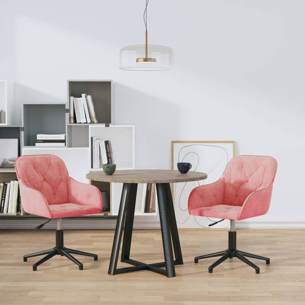 The Living Store Eetkamerstoelen - Fluweel - Roze - 56x61.5x72-80 cm - 360 graden draaibaar