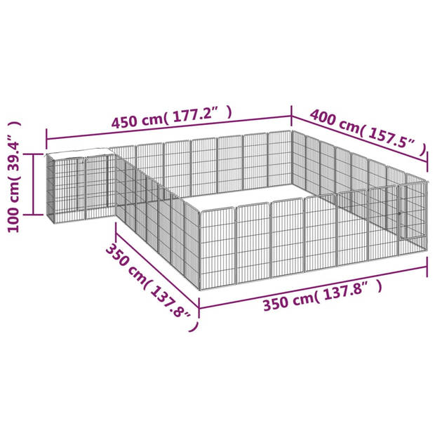 vidaXL Hondenkennel 34 panelen 50x100 cm gepoedercoat staal zwart