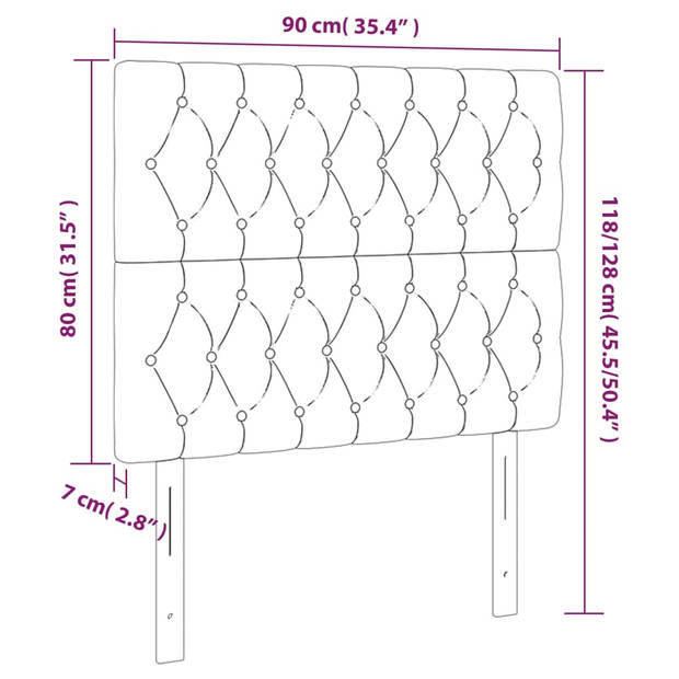 vidaXL Hoofdborden 2 st 90x7x78/88 cm stof donkerbruin