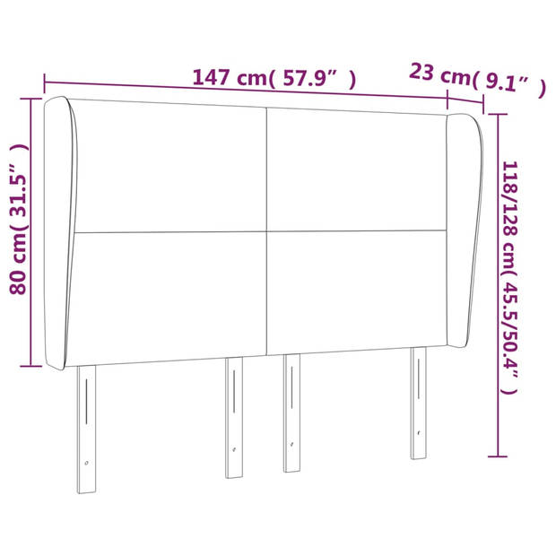 vidaXL Hoofdbord met randen 147x23x118/128 cm fluweel donkergroen