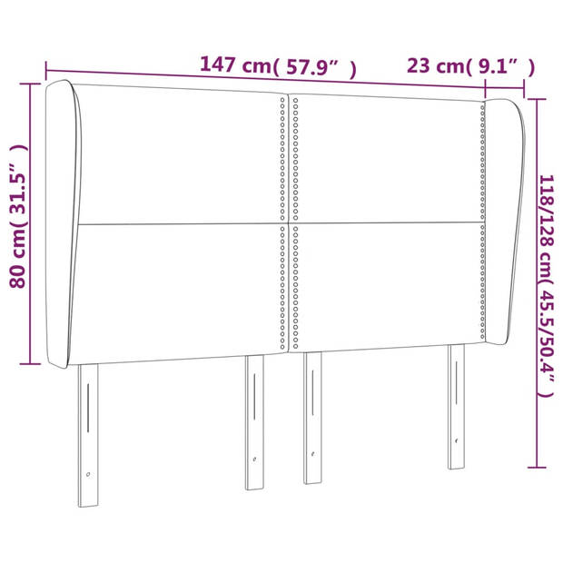 vidaXL Hoofdbord met randen 147x23x118/128 cm stof lichtgrijs