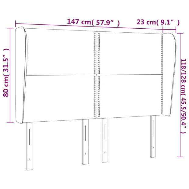 vidaXL Hoofdbord met randen 147x23x118/128 cm stof zwart