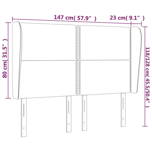 vidaXL Hoofdbord met randen 147x23x118/128 cm kunstleer grijs