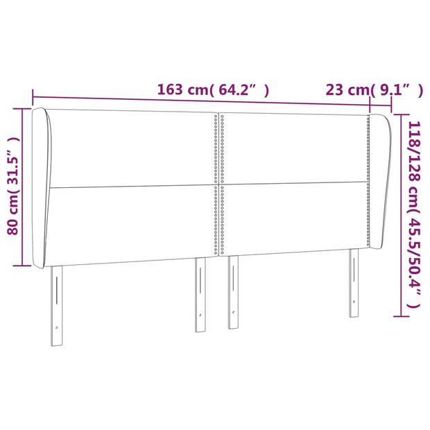 vidaXL Hoofdbord met randen 163x23x118/128 cm stof donkergrijs