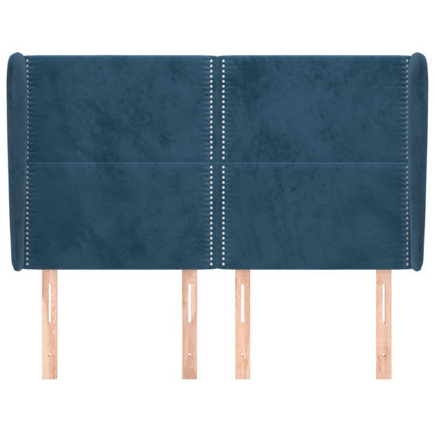 vidaXL Hoofdbord met randen 147x23x118/128 cm fluweel donkerblauw